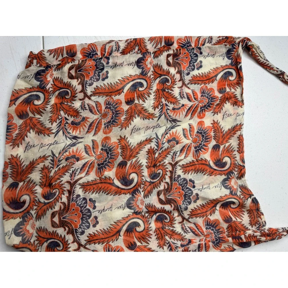 Free People Orange Navy Floral Paisley Cotton Slouchy Tote Bag Boho Shopper